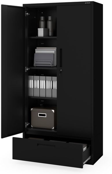 Jan Nowak Aktenschrank Metall mit Schublade 30 cm, abschließbarer Büroschrank aus Stahl, höhenverstellbare Fachböden, Stabiler Stahlschrank 185 x 90 x 40 cm Schwarz