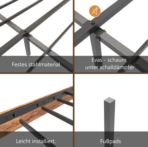 Einzelbett 140x200 cm mit Eisenlattenrost und hohem Kopfteil aus MDF und Metall Bild 5