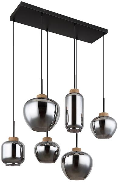 Pendelleuchte, Metall, Schwarz-matt, Glas Rauchfarbe, L 80 cm