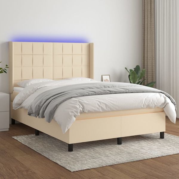 vidaXL Boxspringbett mit Matratze & LED Stoff Creme 140x200 cm, Härtegrad: H2 [3138322]