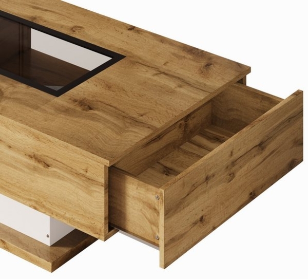 STILVORA Couchtisch mit LED-Licht,Sofatisch Wohnzimmertisch mit Glasplatte&Schubladen (Beistelltisch mit Glas, 1-St, 2 Schubladen, 1 offene Aufbewahrung mit Glasplatte), mit farbwechselndem LED-Licht Bild 4