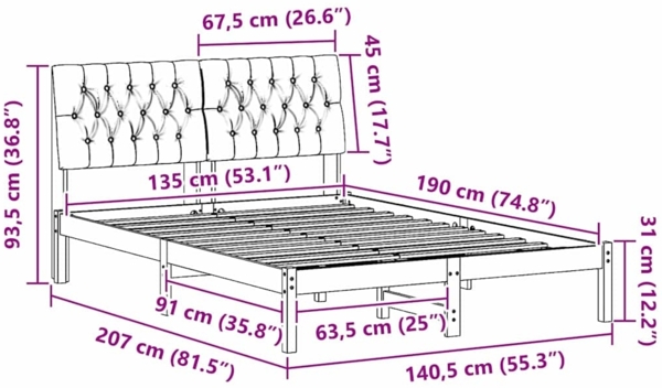 vidaXL Bettgestell mit gepolstertem Kopfteil Braun 135 x 190 cm 878832 Bild 10