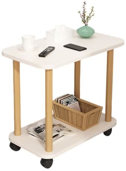 Beistelltisch – Mobiles Design – Rechteckiger Beistelltisch – Ablageregal mit 2 Ebenen – 60 x 30 x 47 cm – Weiß
