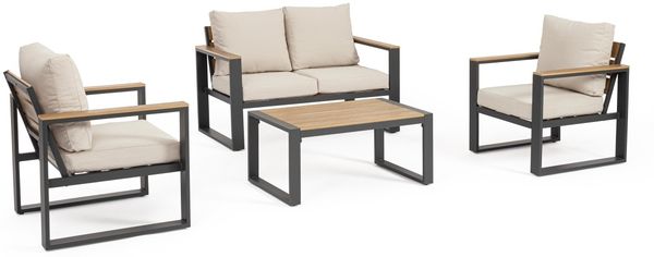Garten-Set Leandro Aluminium, modern und wetterfest, 4er Gruppe, anthrazit beige, inkl. Kissen