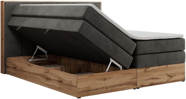 Boxspringbett, Doppelbett mit zwei 7 Härtezonen Multipocket-Matratzen, Bettkästen, Eiche Wotan Holzrahmen, Polsterbett mit Topper-Matratze - ALBERO 1 KING - 140 x 200 cm - Dunkelgrau Velours - H3 Bild 5