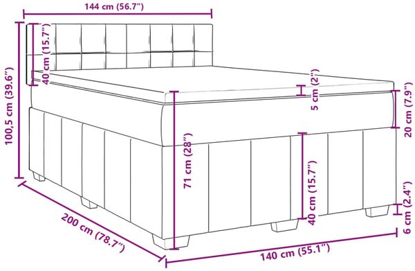 vidaXL Boxspringbett mit Matratze Taupe 140x200 cm Stoff 3287095 Bild 12