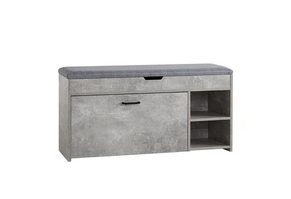 Mondeer Schuhbank Schuhhocker, mit Sitzfläche, mit Klappschublade, 100 x 30 x 52 cm, Weiß + Grau