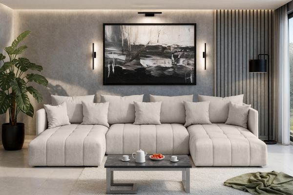 AX LIVING Mersino Eckschlafcouch mit Bettkasten 353 cm beige