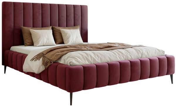 Goldstoff Polsterbett Luxuriöses Bett "MAGNUS" mit hohem Kopfteil und praktischem Stauraum (120–200x200 cm, Kopfteilhöhe: 90/110 cm, Seitenhöhe: 25/40 cm), Luxuriöses Schlafzimmerbett mit hohem Kopfteil und Stauraumfach