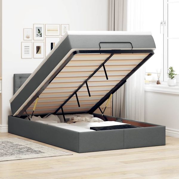 vidaXL Ottomane Bett mit Matratze & LEDs Dunkelgrau 120x190 cm Stoff 3312458