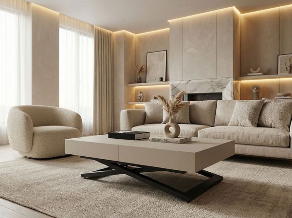 WFL GROUP Couchtisch Cavetta U höhenverstellbar ausziehbar mit schwarzen Metallbeinen (MADE IN EU, erhältlich in einer Größe – 120x80x27-76 cm, ausziehbar auf 200 cm), industrial Tisch in Holzoptik für Küche, Esszimmer oder Wohnzimmer