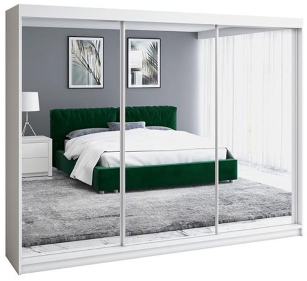 A&J MöbelLand Schwebetürenschrank ULMA 200 cm 3-türig Schrank 4 Schubladen 3 Spiegel