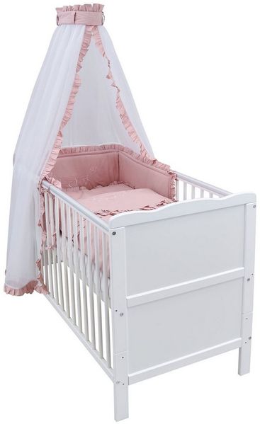 Baby-Delux Komplettbett Babybett Jack Komplettset Royal Rüsche, 10-tlg, Kinderbett 70x140 cm weiß, Bettset verschiedene Designs