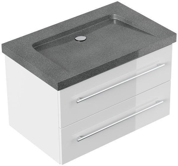 Badmöbel Granit G654 Damo 75 cm ohne Hahnloch SoftClose weiß hochglanz : Weiss hochglanz