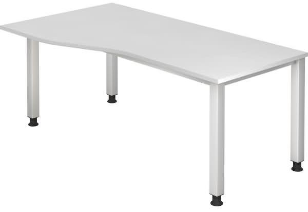 Schreibtisch QS18 4Fuß eckig 180x100 / 80cm Weiß Gestellfarbe: Silber