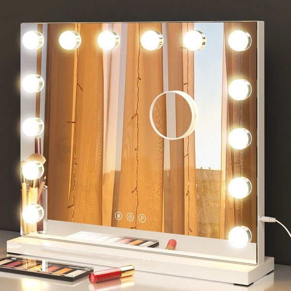 Dripex Schminkspiegel Hollywood Schminkspiegel mit 15/14 LED, für Make-up, 3 Farblichter