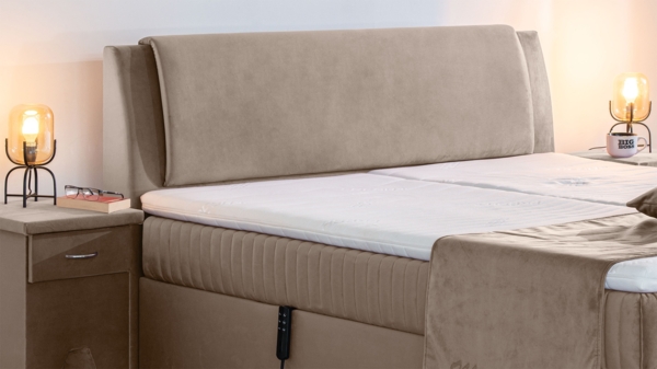 Meisterbetten Boxspringbett Mari 120x200 in VS-Beige, Matratzenbezug Mask, Ergoflex-Topper Bild 5