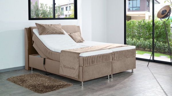 Meisterbetten Boxspringbett Mari 120x200 in VS-Beige, Matratzenbezug Mask, Ergoflex-Topper Bild 3