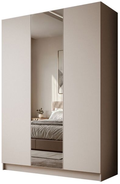 Lookway Kleiderschrank AUREL 3D KASCHMIR mit Spiegel Drehtürenschrank mit 3 Türen 100 x 210 x 57 cm