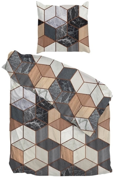 Heckett and Lane Bettwäsche TIMO, 135 x 200 cm, Anthrazit, Braun, Grau, Baumwolle, 2-teilig, mit Reißverschluss, Waschbar bis 60 °C Bild 1