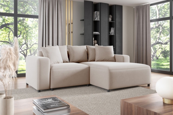 Ecksofa Designersofa Sofa MEGAN XS in Stoff Salvador Hellbeige Ottomane Rechts