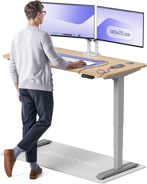 Desktronic HomePro Elektrisch höhenverstellbarer Schreibtisch 140x70cm Bambus/Grau mit Memory-Funktion, Anti-Kollisions Technologie, USB-A und USB-C-Ladeanschlüssen