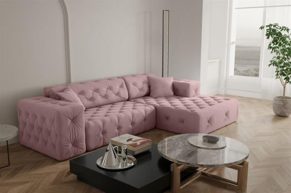 Ecksofa Designersofa CHANTAL in Stoff Opera Velvet Pink Ottomane Rechts