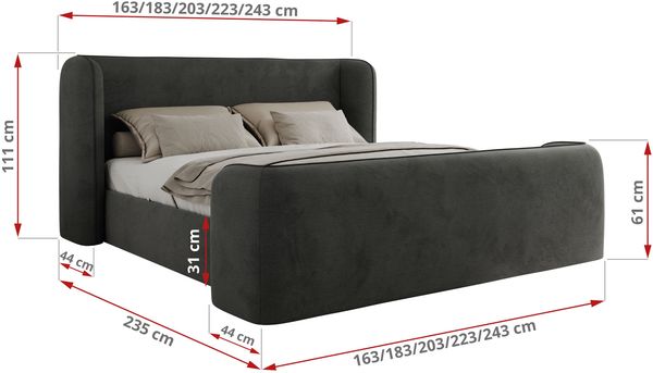 Polsterbett mit Lattenrost, Doppelbett für Schlafzimmer, Gepolstertes Kopfteil - EMORA CLASSIC DUO - 160 x 200 cm - Dunkelgrau Velours Bild 6