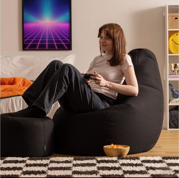 icon Sitzsack Liegesessel mit Hocker Gaming XXL aus Techmesh „Dalton“ (Spar-Set, 1 x Sitzsack, 1 x Fußhocker), Sitzsack XXL, Gaming Sitzsack, Made in Germany, für Erwachsene
