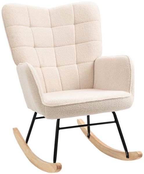 HOMCOM Schaukelstuhl Schwingsessel Akzentstuhl Wohnzimmersessel Relaxsessel Schaukelsessel für Schlafzimmer, Belastbarkeit bis 120 kg, Berbervlies, Beige 71 x 92 x 101 cm