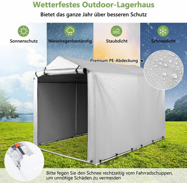 Garagenzelt 160 x 218 x 164 cm Gerätehaus Wasserdicht mit Metallrahmen Grau