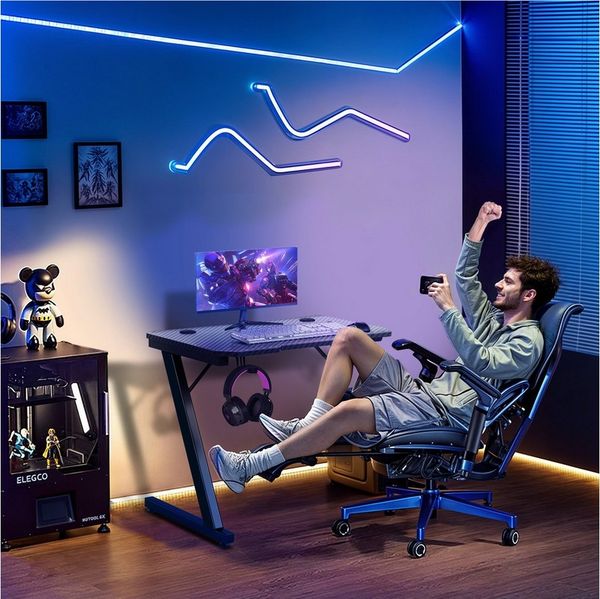 GUNJI Gamingtisch 80/120/140cm Spieltisch, Ergonomischer Computertisch (Schreibtisch mit Kopfhörerhaken, Z-Gestell, Schreibtisch aus Kohlefaser, Bürotisch-ostern geschenke)