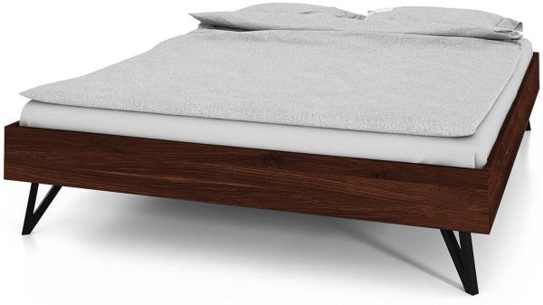 Bett Rolo 160x200 cm Wildeiche choco massiv mit Metallbeinen ohne Kopfteil