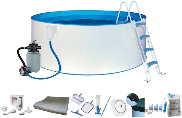 my POOL BWT Rundpool inkl. LED-Scheinwerfer zur effektvollen Beleuchtung (Komplett-Set, 10-tlg), mit umfangreichem Zubehör in zwei Größen