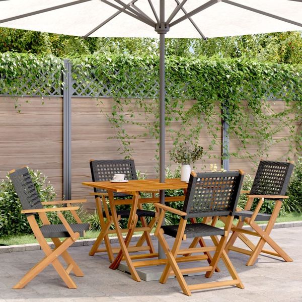 vidaXL Gartenstühle 4 Stk. Klappbar Schwarz Poly Rattan & Massivholz 3214556