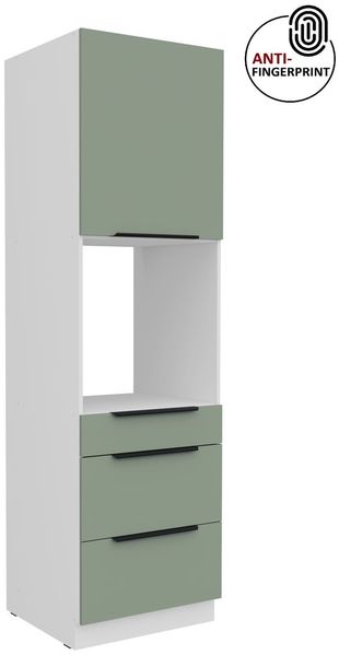 Küchen Hochschrank 60 cm Küche ARIA Aquamarin ultra matt + Weiss matt, hochwertige Fronten mit Anti Fingerprint Beschichtung, Soft-Close Küchenzeile Küchenblock