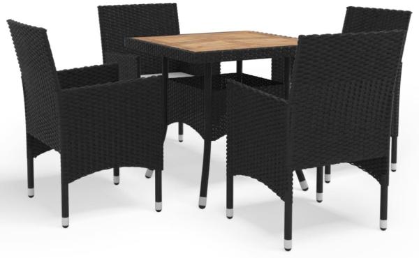 vidaXL 5-tlg. Garten-Essgruppe Schwarz Poly Rattan und Akazienholz 3058322