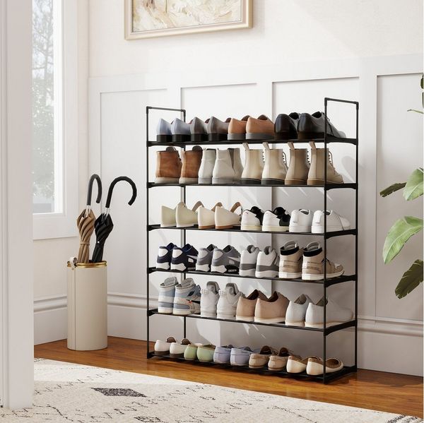 Sekey Schuhregal Schuhaufbewahrung Metall XXL Ständer Regale Extra Breit 92 cm, Schuhständer Metall, 6 Ebenen Metallgestell, 24-30 Paar Schuhe