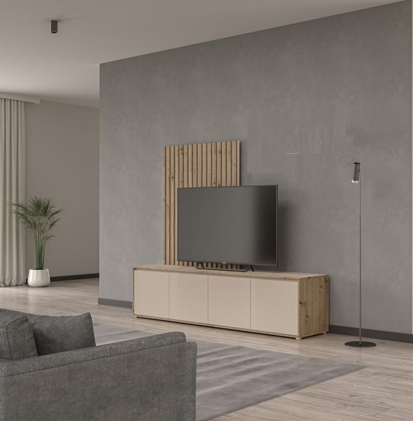 Wohnwand >SKELPE< (2-teilig) Artisan Eiche Dekor / Sand - 188,3x169,7x42cm (BxHxT)