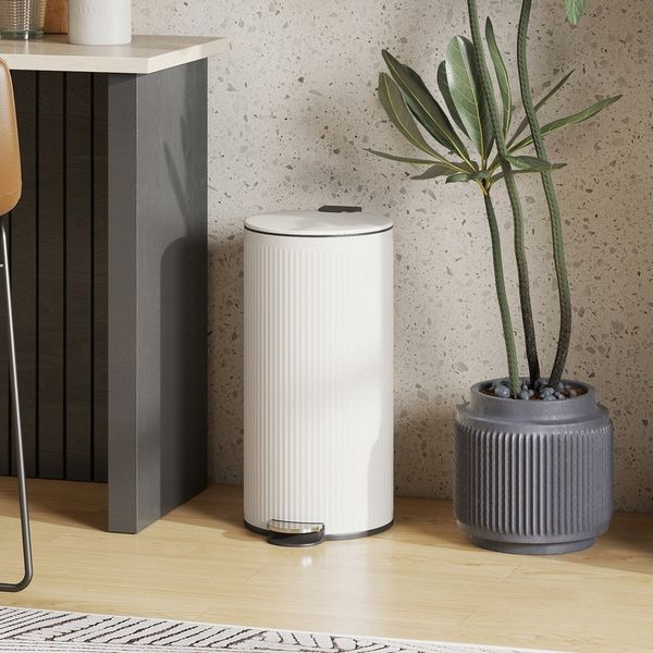 HOMCOM Mülltrennsystem mit Tritt-Pedal, 30L Fassungsvermögen, Cremeweiß