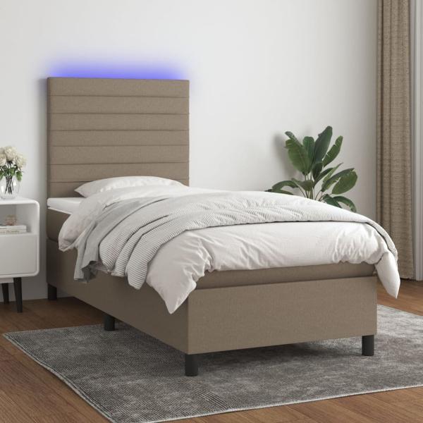 vidaXL Boxspringbett mit Matratze & LED Taupe 100x200 cm Stoff 3134937