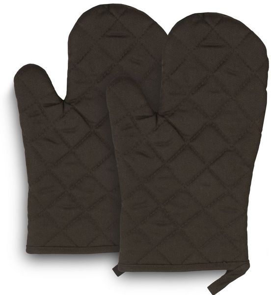 ZOLLNER 2er Set Ofenhandschuhe in braun - hitzebeständige Topfhandschuhe - Baumwolle - 18x28cm - mit praktischem Aufhänger - waschbar bis 60°C - Oeko Tex® Zertifiziert