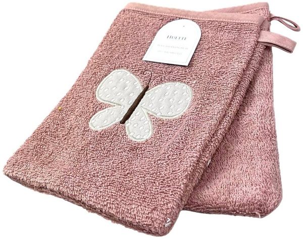 2er Pack Baby Waschhandschuhe » Set 2 Kinder Waschlappen Frottee » 21 x 15 cm reine Baumwolle » Wasch Handschuhe - Rosa