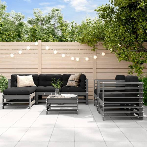 vidaXL 7-tlg. Garten-Lounge-Set Grau Massivholz Kiefer 3186265