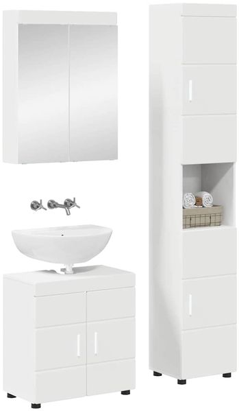 vidaXL Badezimmermöbel-Set mit Regal mit Tür TULUM Weiß Holzwerkstoff 3398034