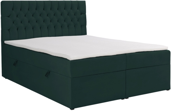 Selsey 'Daissy' Boxbett 140×200 mit Matratze und Topper, Samt, Flaschengrün