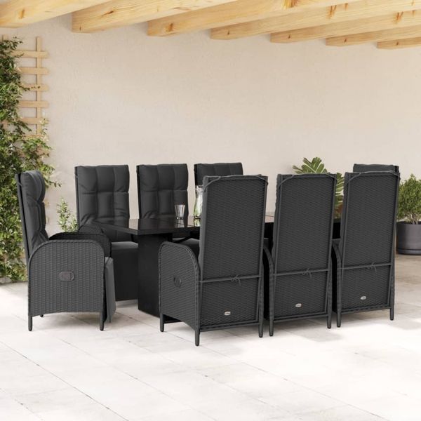 vidaXL 9-tlg. Garten-Essgruppe mit Kissen Schwarz Poly Rattan 3213531