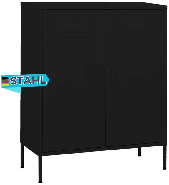 Sideboard KEVI Metall Schwarz 80x35x101,5 cm Stahl | Flurschrank Metallschrank Lagerschrank Beistellschrank Wohnzimmer