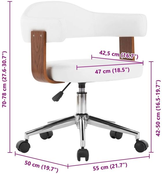 vidaXL Drehbarer Bürostuhl Weiß Bugholz und Kunstleder [3054837] Bild 7