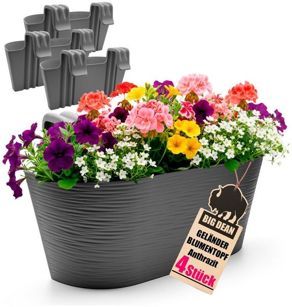BigDean Blumenkasten 4x Blumenkasten Balkongeländer 50cm Blumenkästen mit Wasserspeicher (Set, 4 St, Balkonblumenkasten), Universal Balkonkasten, Wasserspeicher, UV-beständig, Witterungsfest
